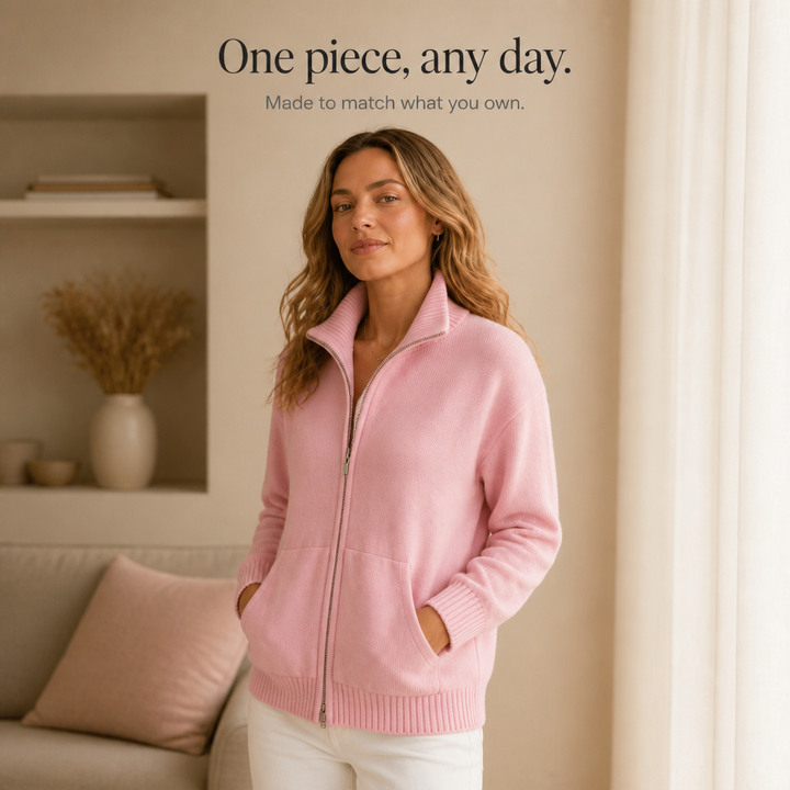 Wearbella – Zip-Front Ribbed Collar Knit Cardigan