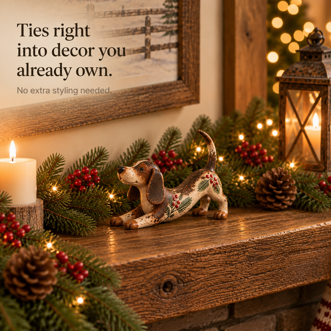Holly Hound – Evergreen Berry Dachshund Christmas Figurine