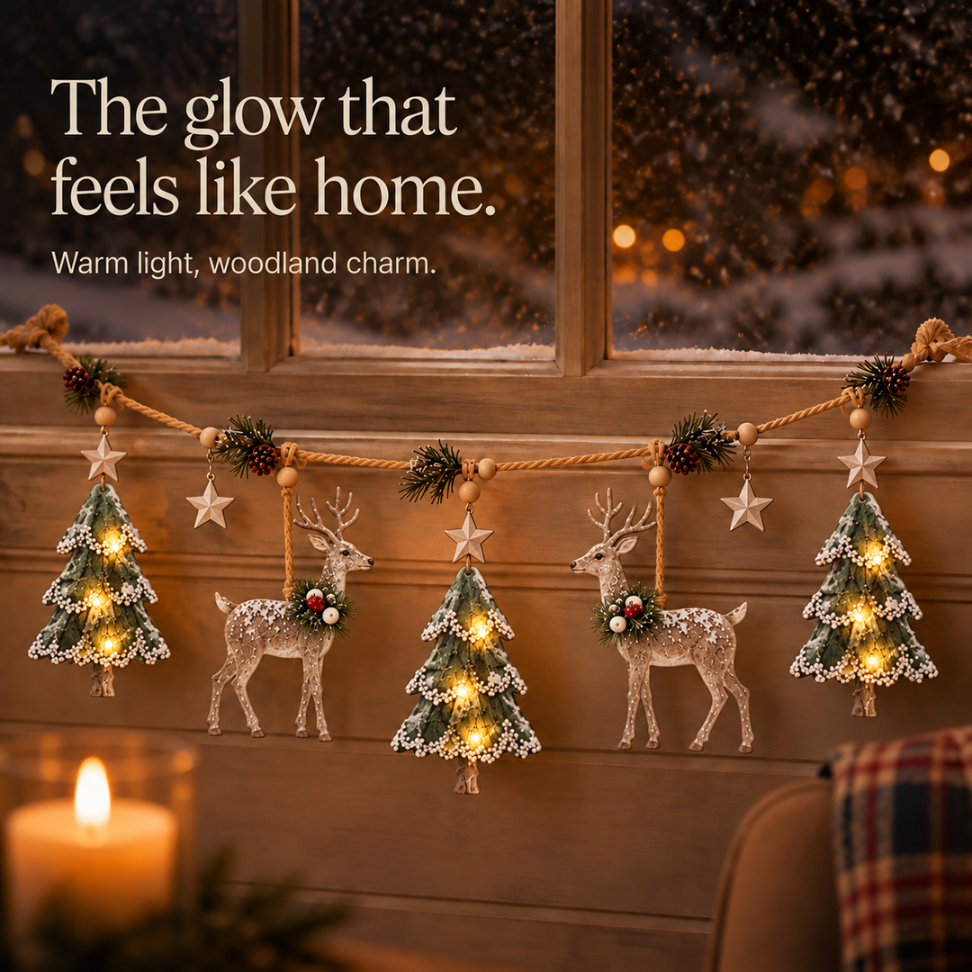 Woodland Glow – Pine Cone And Deer Christmas Garland