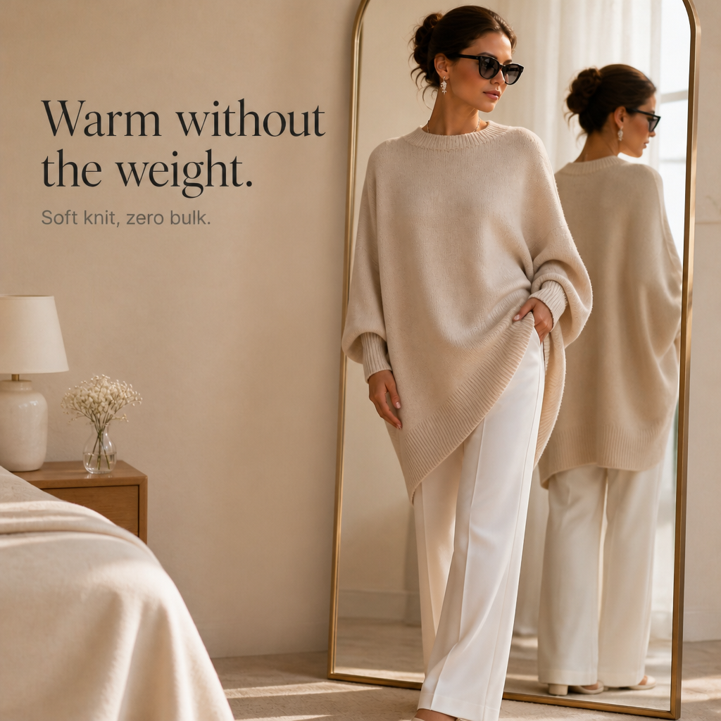 Livia – Oversized Wide-Sleeve Knit Poncho Sweater
