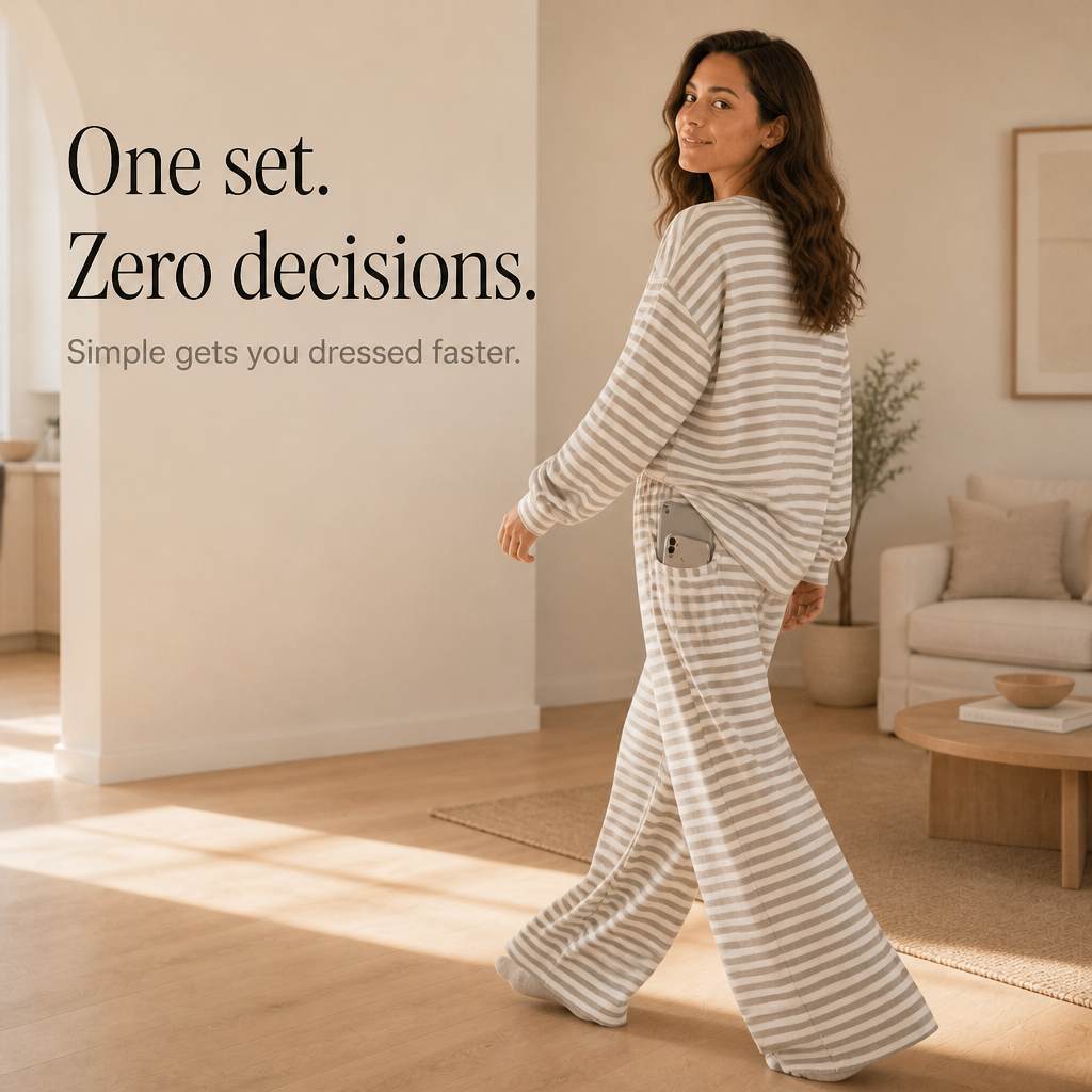 Stripe & Ease – Striped Top And Drawstring Wide-Leg Pants Set