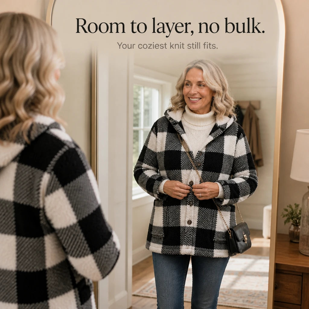 PlaidHaven – Buffalo Plaid Hooded Fleece Coat
