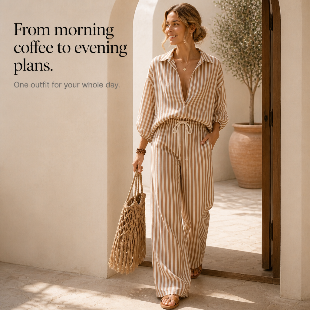 Wearbella – Striped Two-Piece Lantern Sleeve Set