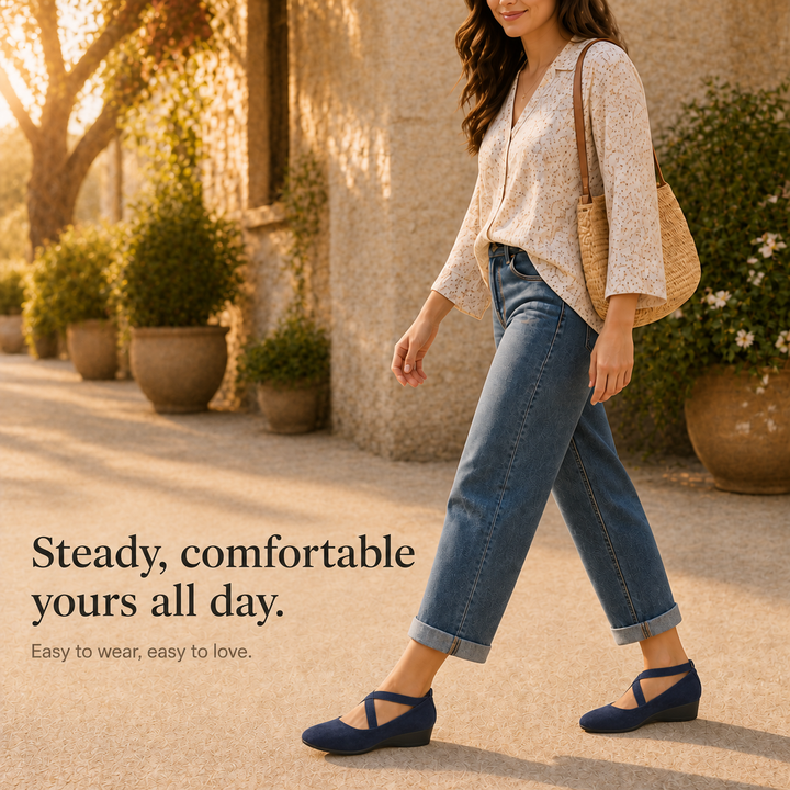 Elara Wedge – Crisscross Elastic Strap Wedge Flats