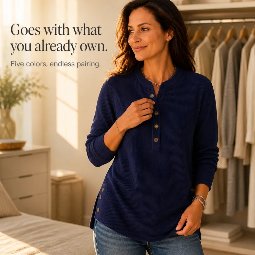 Henley Haven – Button-Hem Henley Tunic Sweater