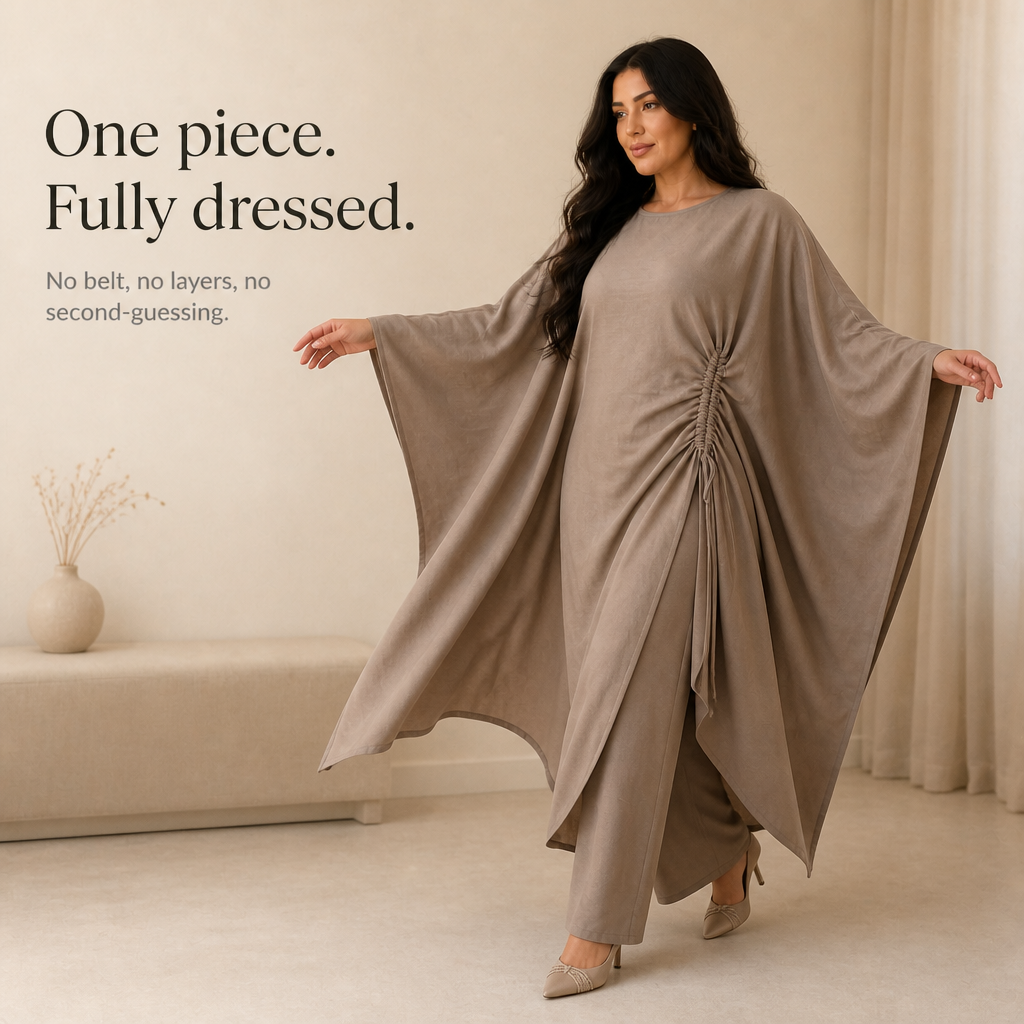 Cinchara – Ruched Waist Batwing Kaftan Two-Piece Set
