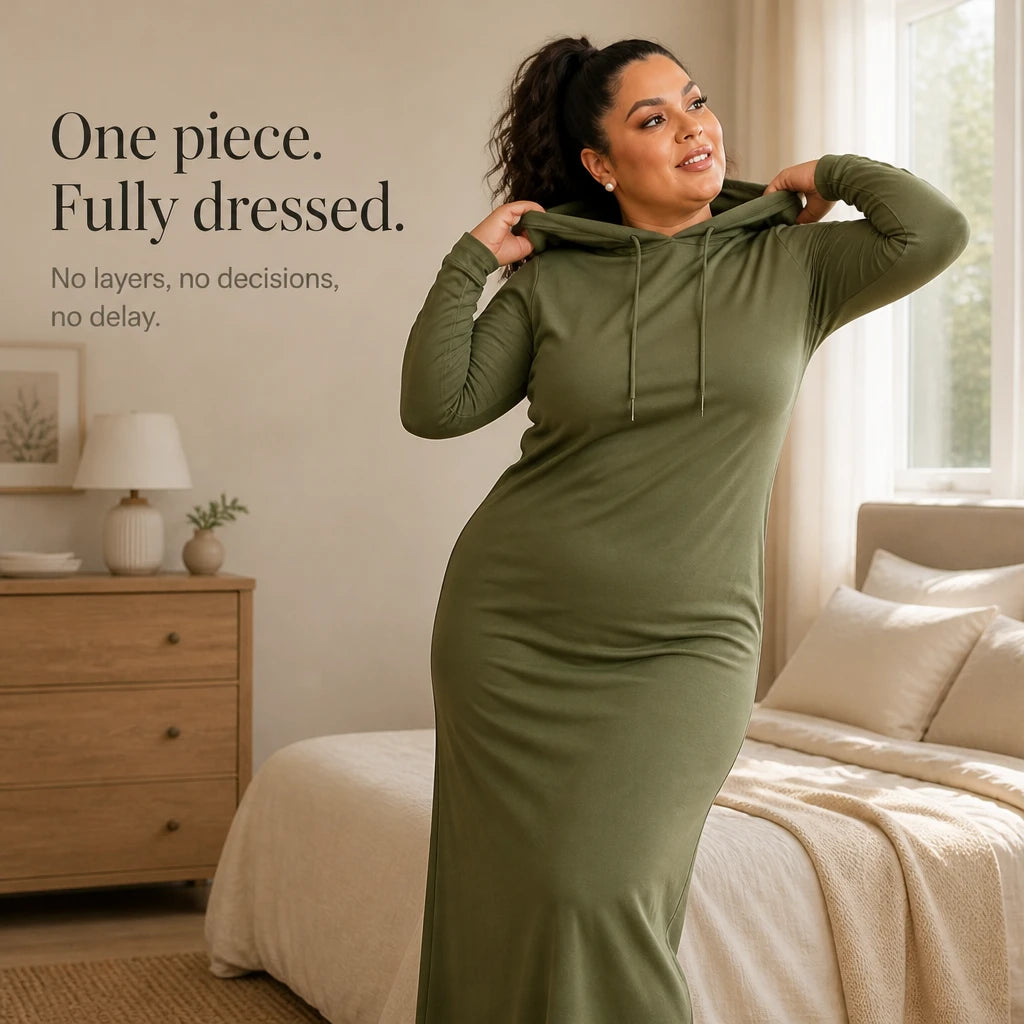 Easehaven – Hooded Pocket Knit Maxi Dress