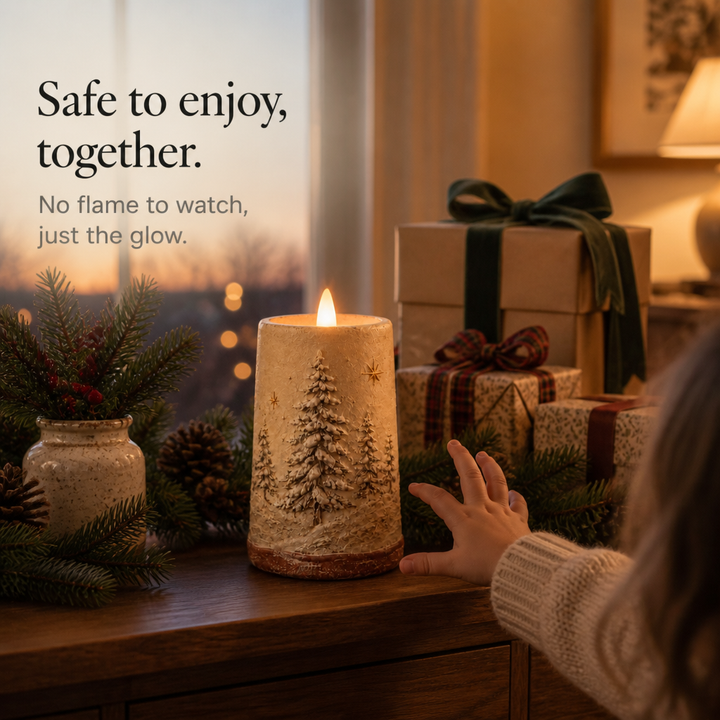 Hearthglow – Hand-Painted Rustic LED Pillar Candle (2 piece set)