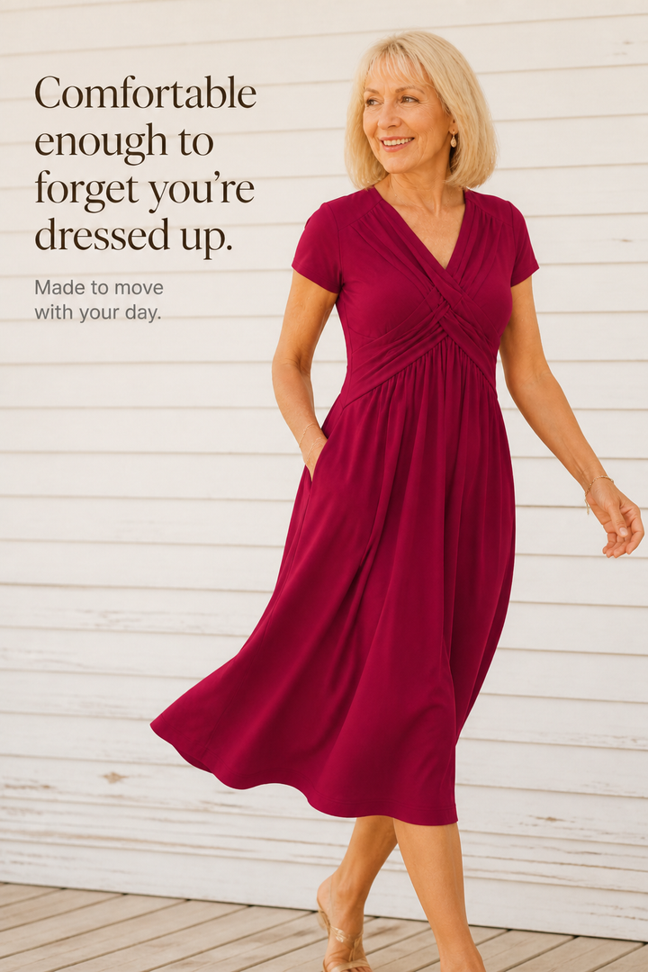 Wearbella – Crossover V-Neck Pleated Pocket Midi Dress