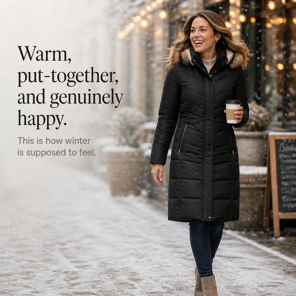 Chevronwarm – Longline Puffer Coat With Fur Hood