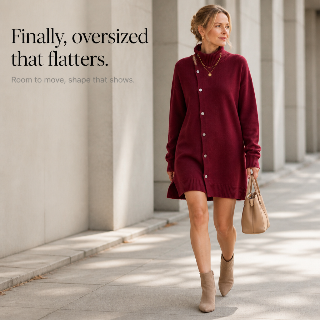 Wrapdaya – Oversized High-Neck Button Cardigan