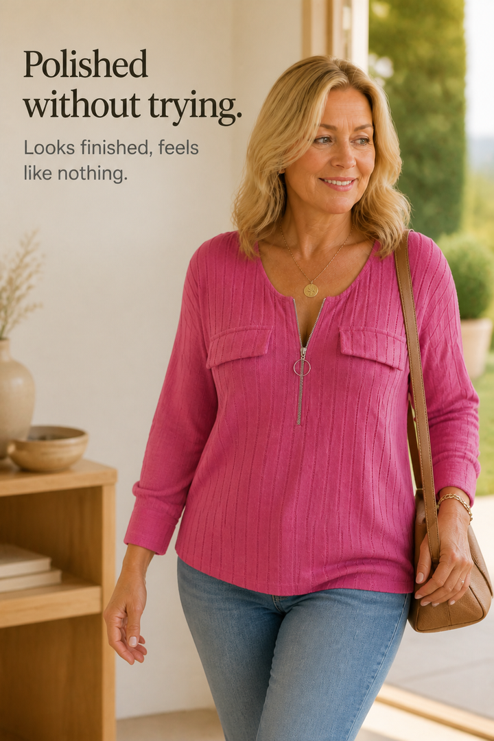 Veloura – Ribbed Adjustable Zip-Neck Knit Top