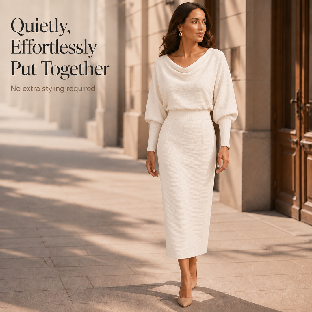Wearbella – Ribbed Draped Top And Midi Skirt Set