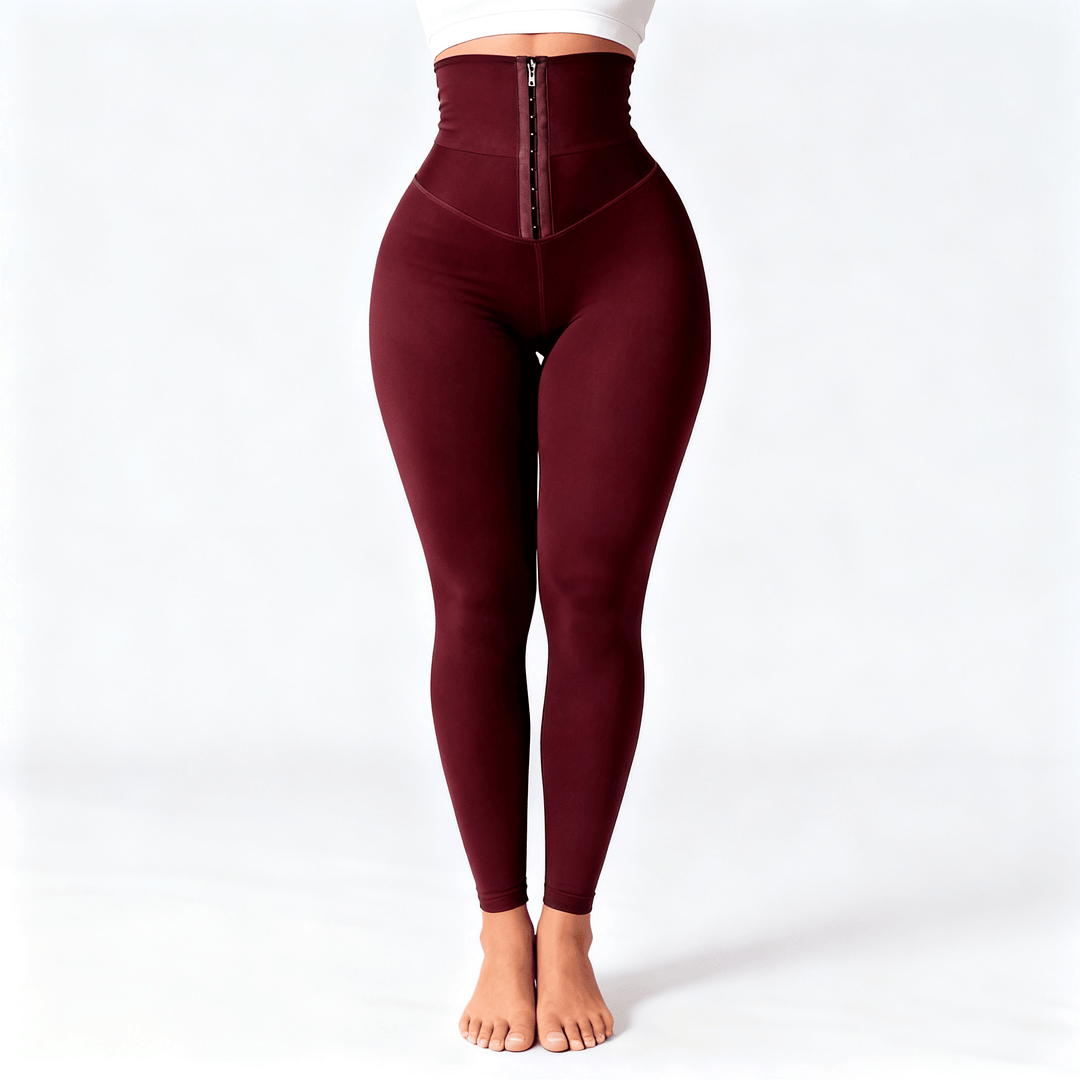 Cinchley – Women's High-Waist Corset Leggings Burgundy