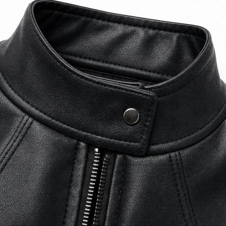 Velora – Cropped Faux-Leather Biker Jacket
