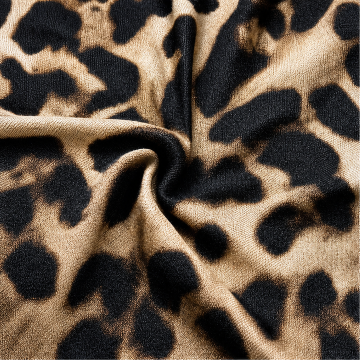 Veloura – Lace V-Neck Ruched Leopard Midi Dress