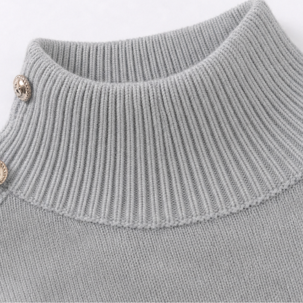 Marlowe – Oversized Gold Button Mock-Neck Sweater