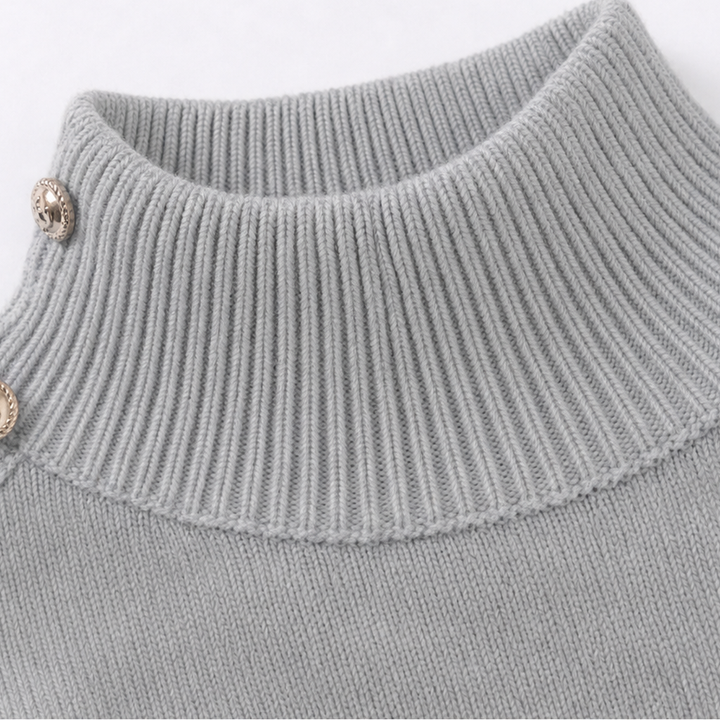 Marlowe – Oversized Gold Button Mock-Neck Sweater