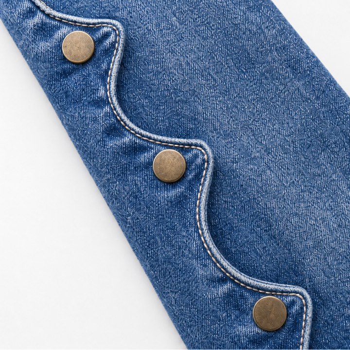 Flarelle – High-Waisted Scalloped Side-Button Flare Jeans