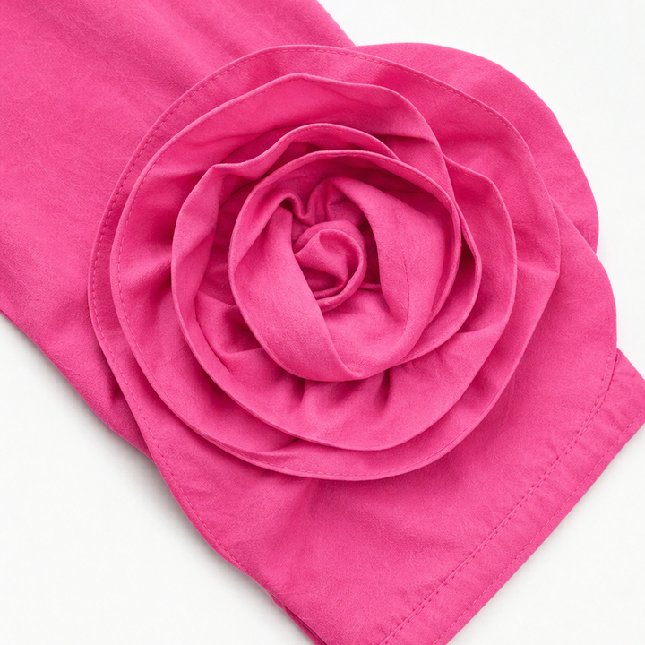 Roselle – 3D Rose-Flower Cuff Collared Blouse