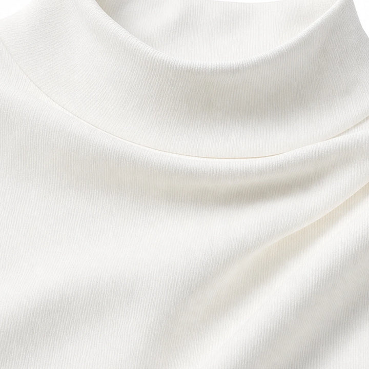 Drapella – Draped Mock-Neck Gold-Button Mini Dress