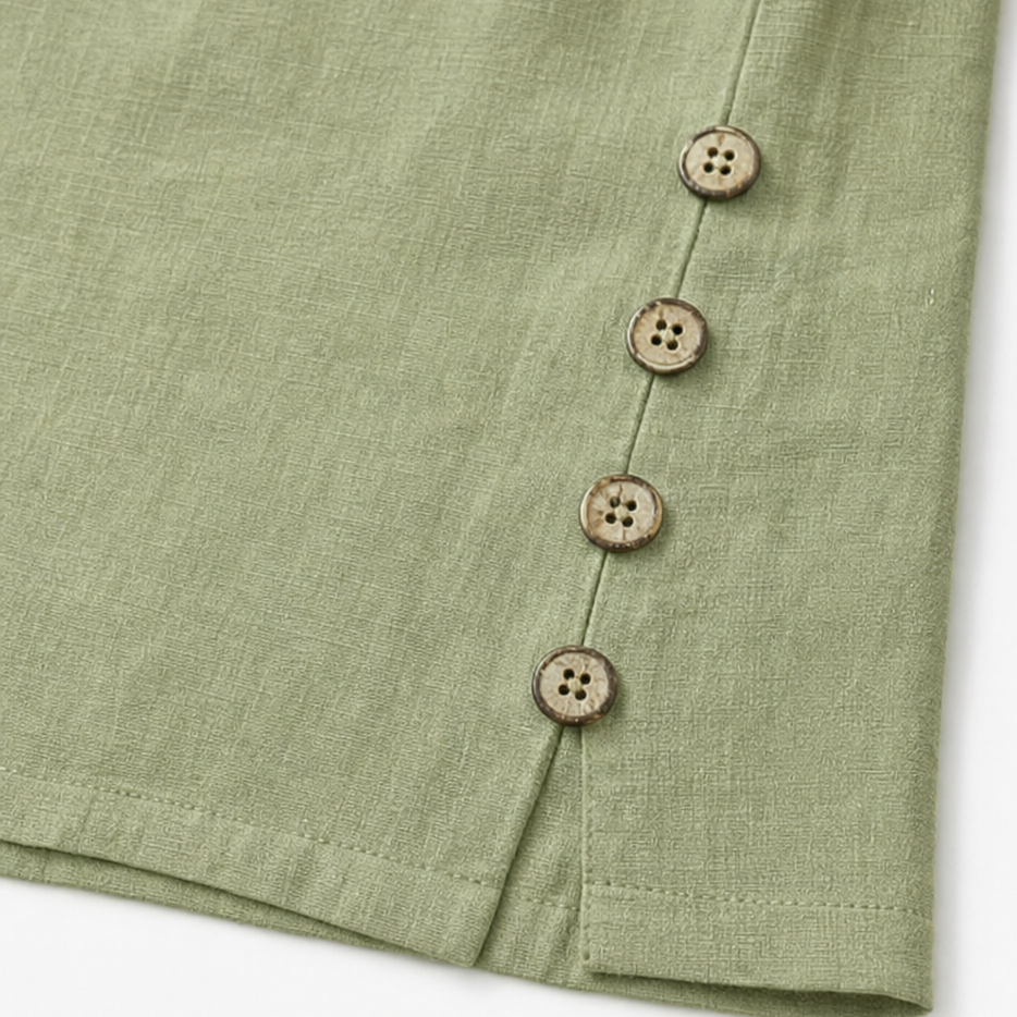 Lunalin – Side-Button Relaxed-Fit Linen Blend Top