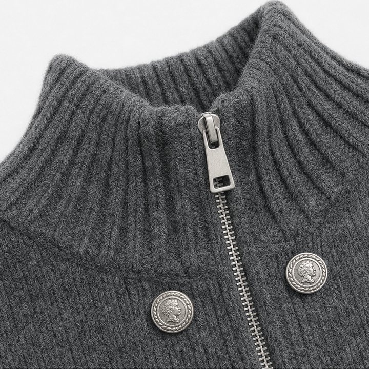 Wearvale – Two-Way Zip High-Neck Knit Cardigan