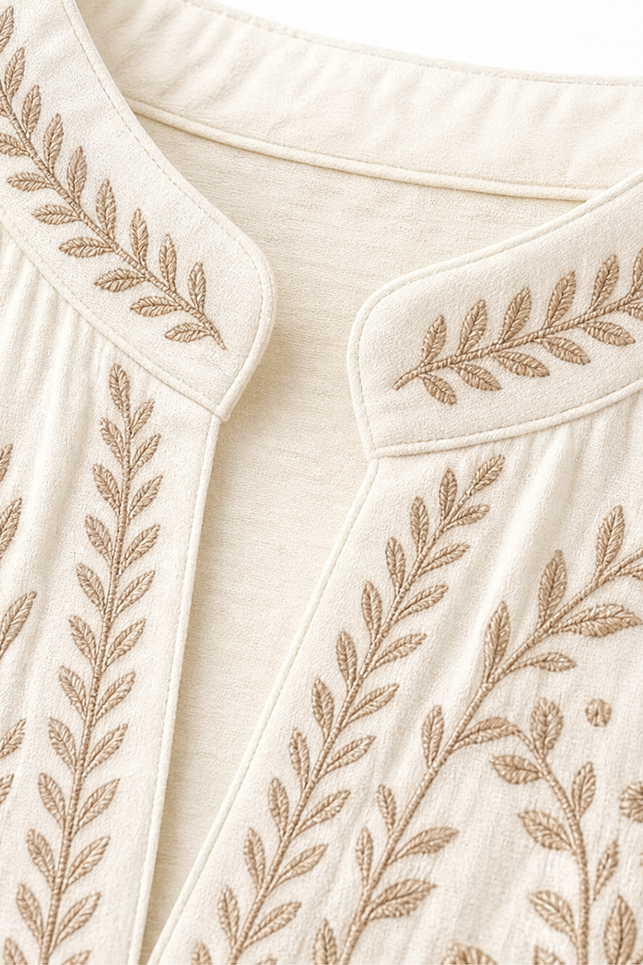 Wearbella – Mandarin Collar Embroidered Look 3D Digital Print Boho Blouse