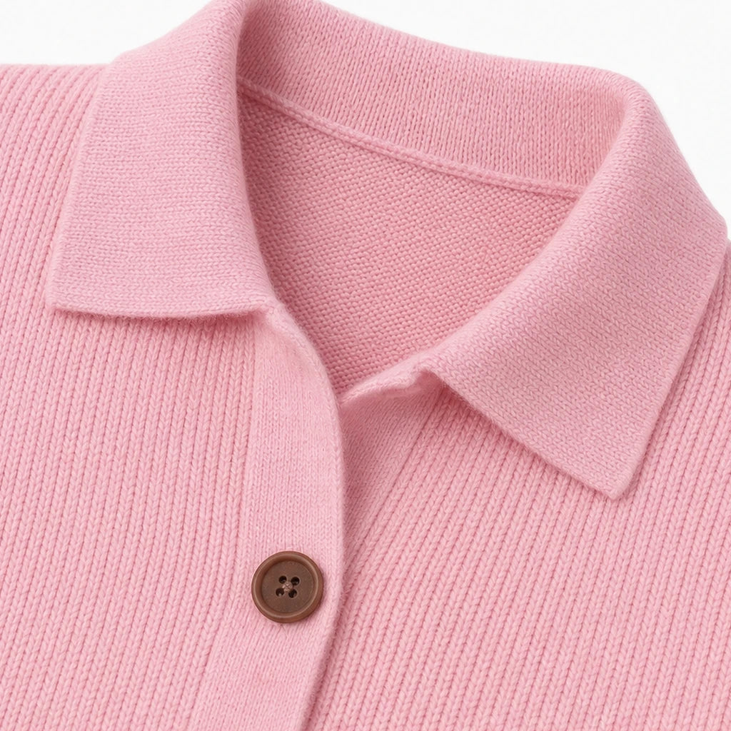 Wearbella – Contrast-Button Turn-Back Collar Knit Cardigan