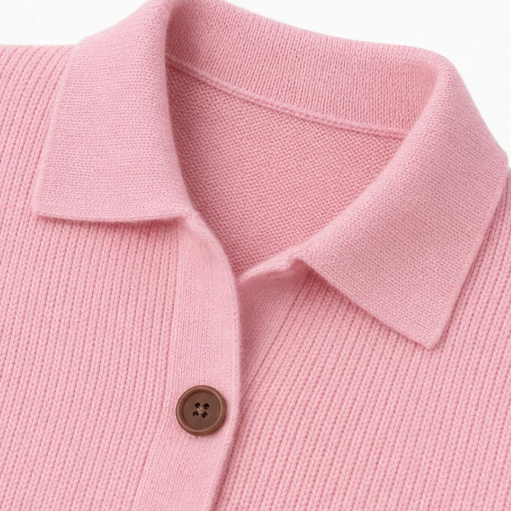 Wearbella – Contrast-Button Turn-Back Collar Knit Cardigan