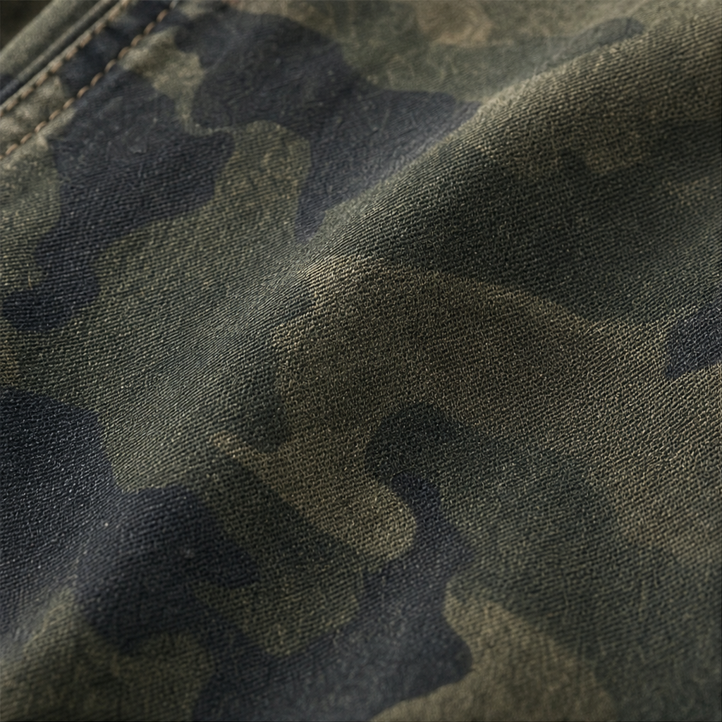 Gilded Rebel – Gold Button Camouflage Denim Jacket