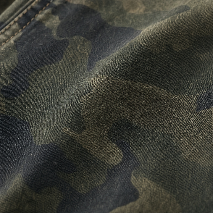 Gilded Rebel – Gold Button Camouflage Denim Jacket