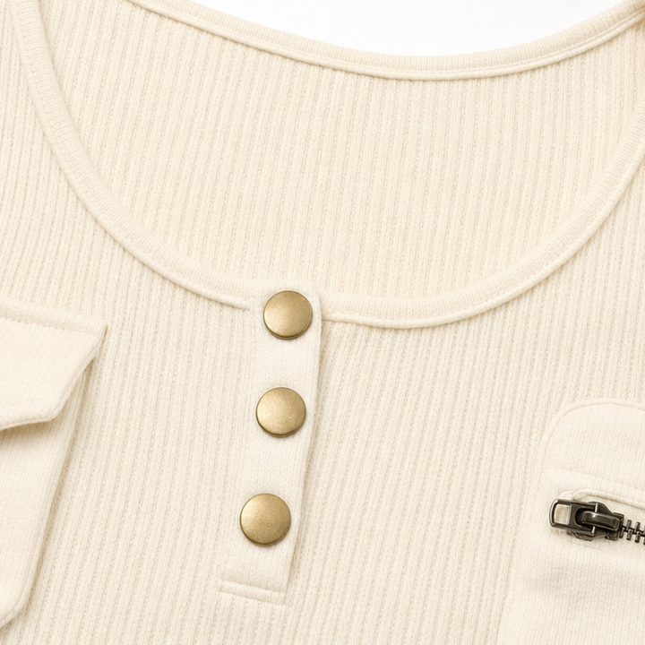 Ribette – Ribbed Henley Placket Long Sleeve Top