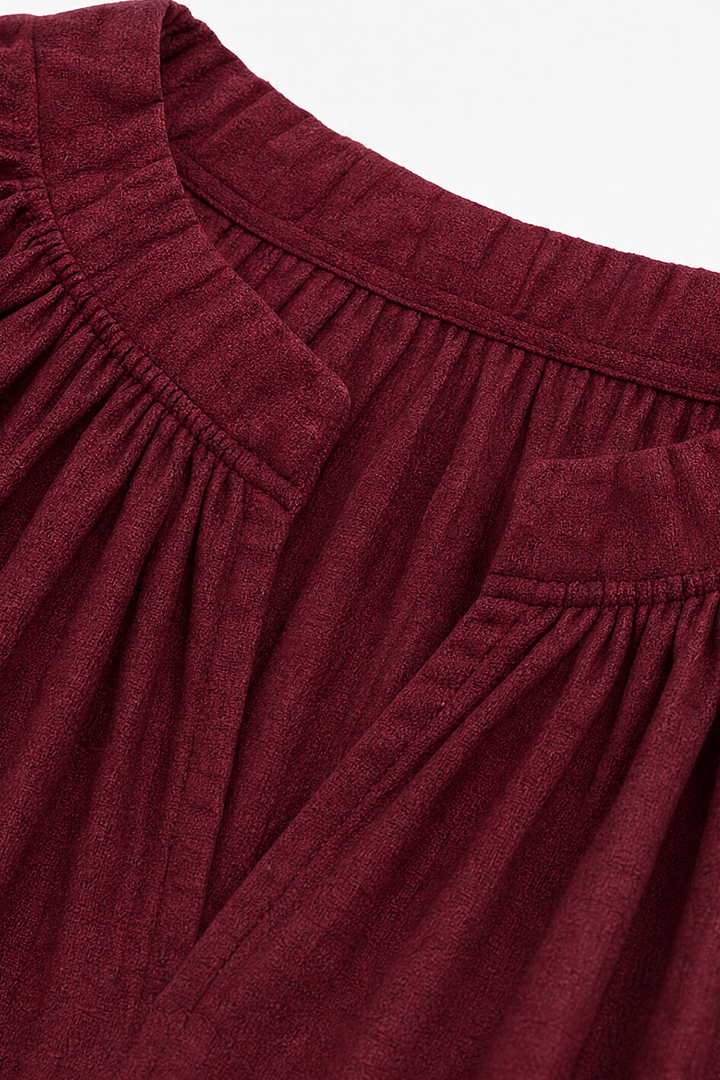 Amselle – Ruched Collar Blouse And Wide Leg Pants Set