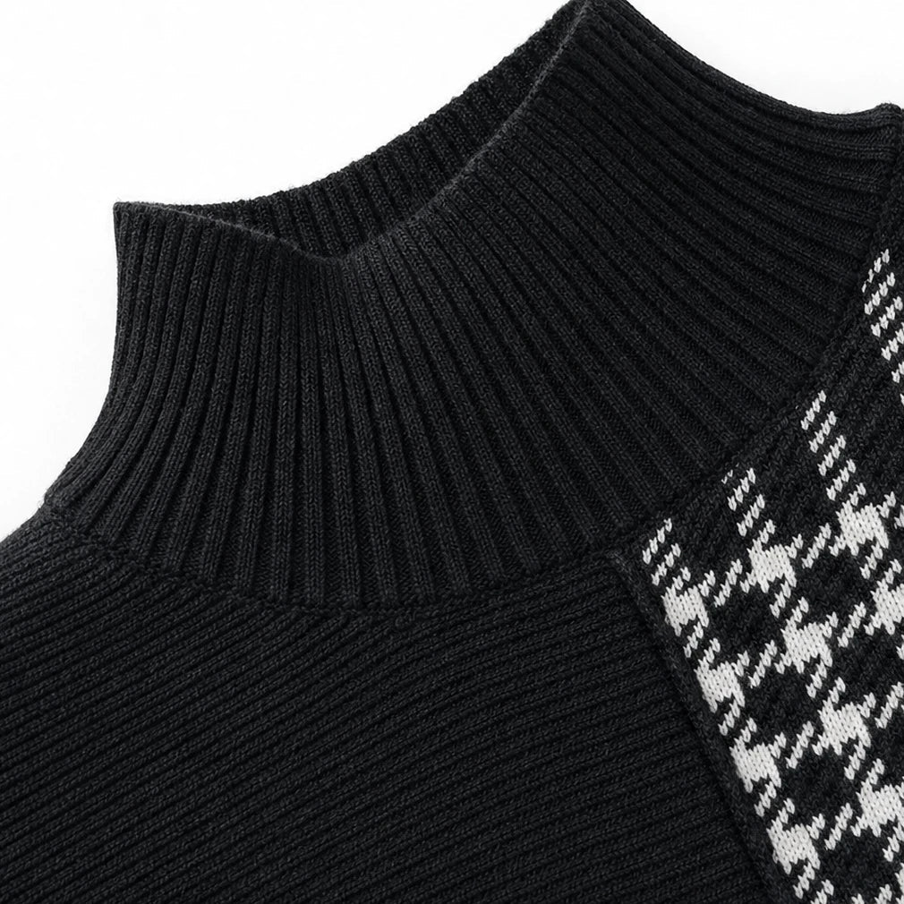 Plaidelle – Asymmetric Plaid Panel Knit Sweater