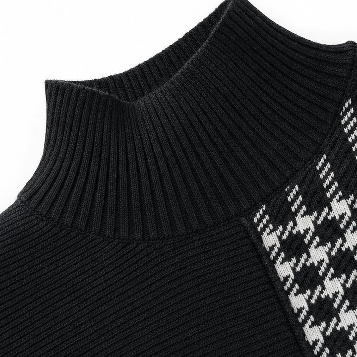 Plaidelle – Asymmetric Plaid Panel Knit Sweater