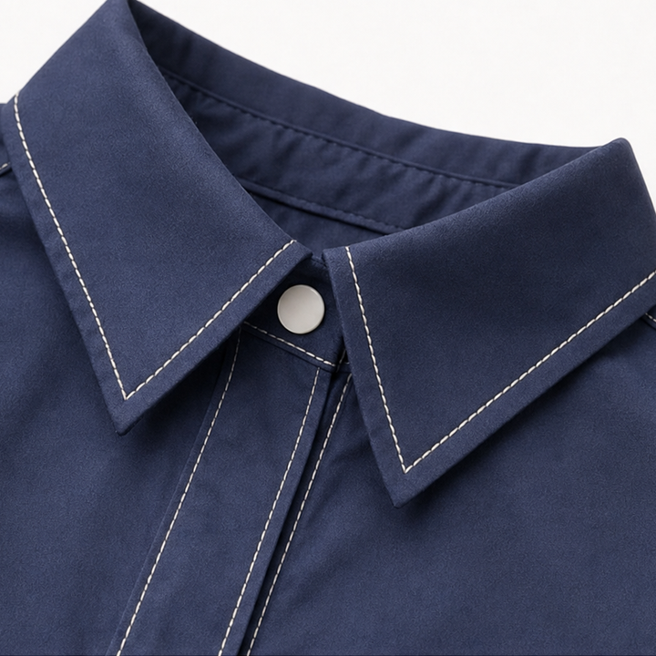 Collara – Lapel Collar Half-Sleeve Midi Dress