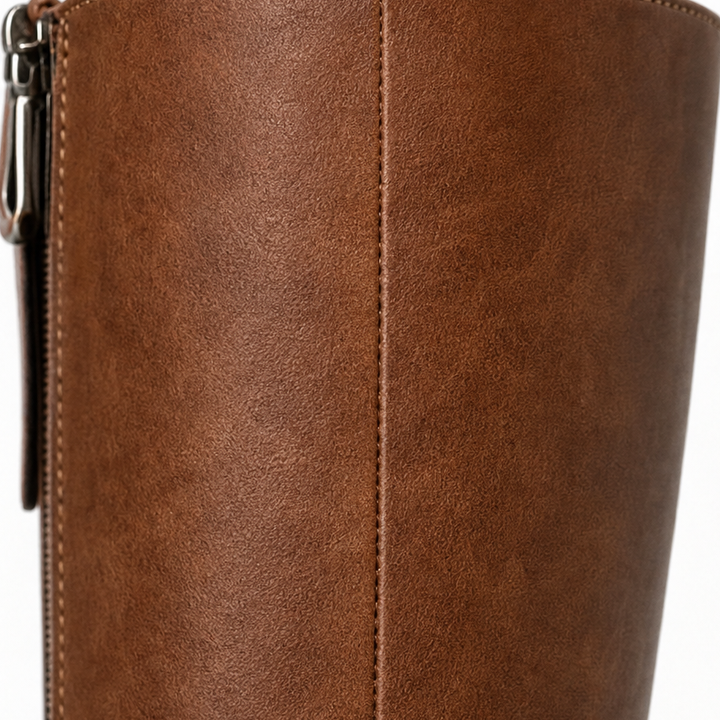 Calvera – Wide-Opening Pull-On Block Heel Knee-High Boots