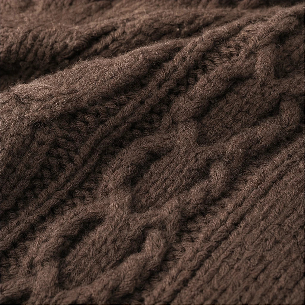 Layerella – Cable-Knit Mock-Layer V-Neck Sweater