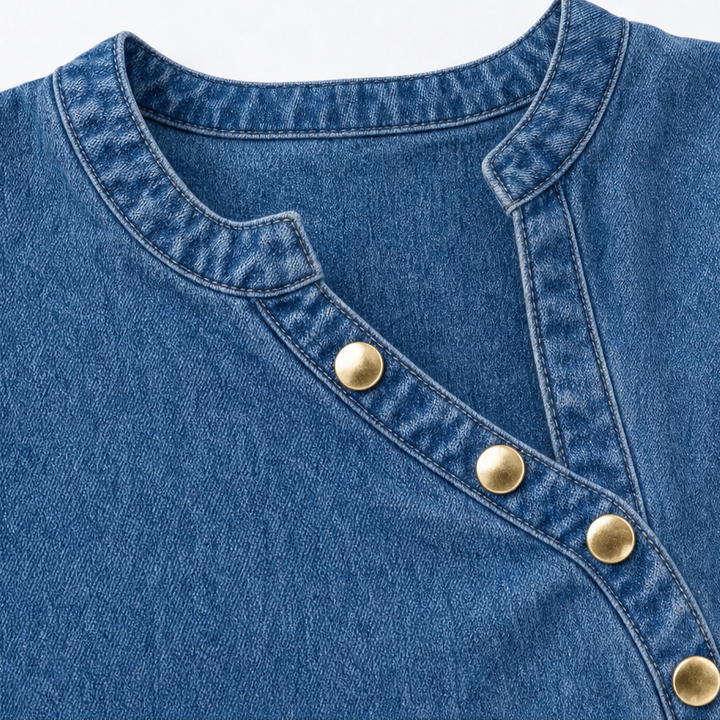 Chic Casual Asymmetrical Button-Up Denim Like Top