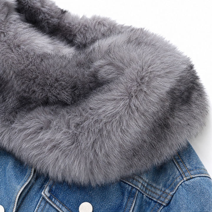 Wearbella – Fur-Collar Distressed Denim Jacket
