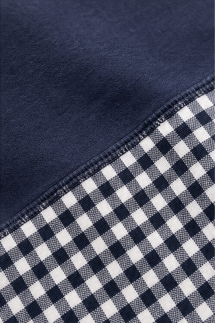 Blockline – Patchwork Plaid Loose Crew Neck Top