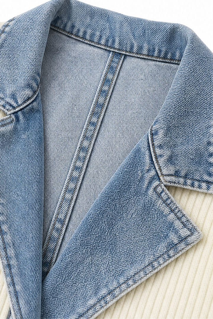 Wearbella – Denim-Look Spliced Ribbed Knit Coat