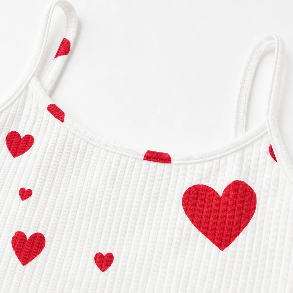 Heart Haven – Heart Print Ribbed Camisole Pajama Set