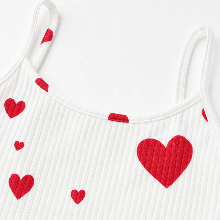 Heart Haven – Heart Print Ribbed Camisole Pajama Set