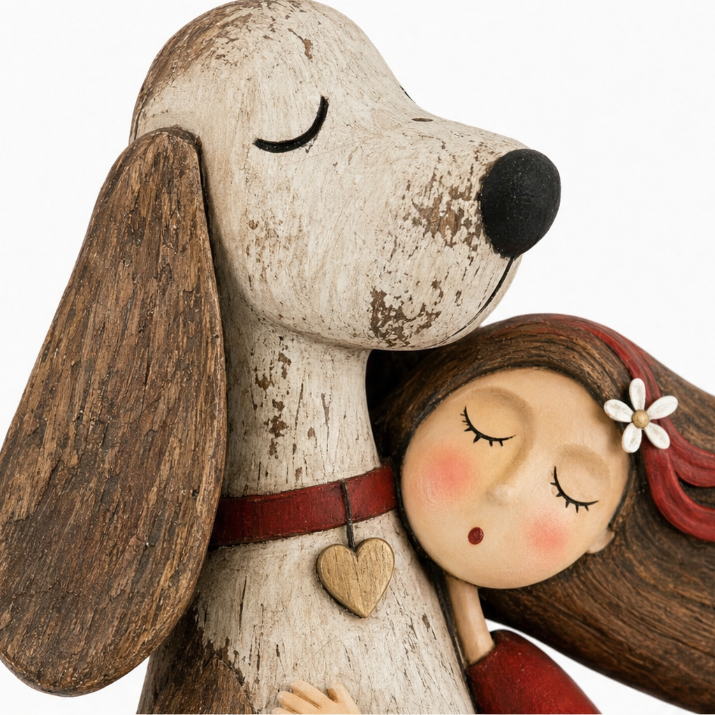 Wearbella – Distressed Resin Girl Hugging Pet Figurine