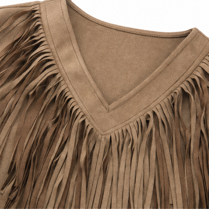 Vela Fringe – Cascading Fringe V-Neck Top