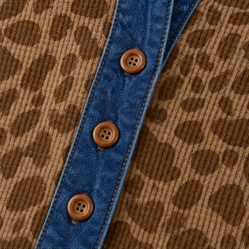 Deniva – Leopard Print Denim-Trim Top