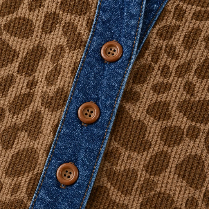 Deniva – Leopard Print Denim-Trim Top