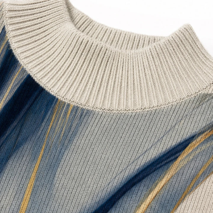 Stria – Abstract Pattern High-Neck Lantern-Sleeve Sweater